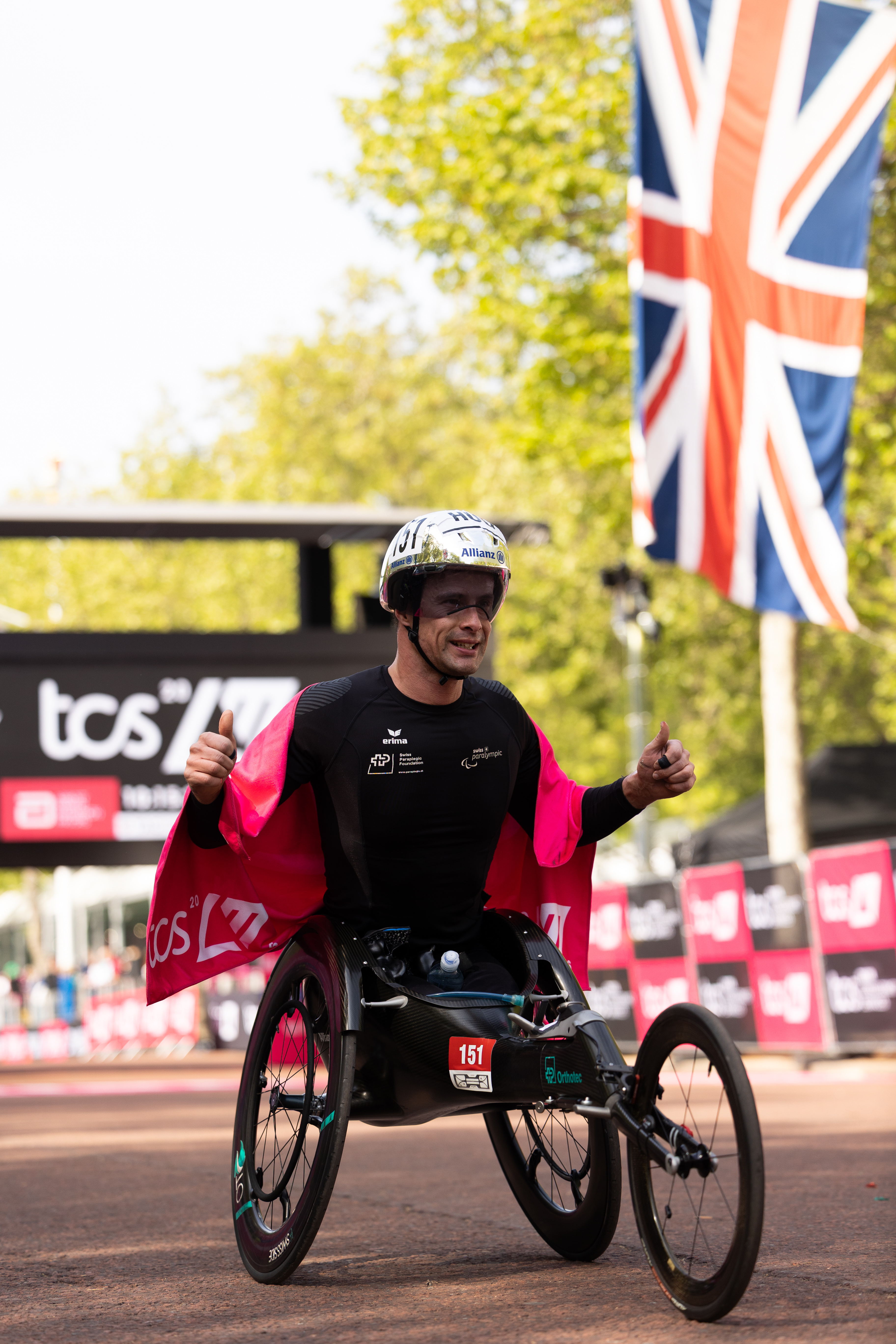 Wheelchair racer at TCS London Marathon 2026 finish line